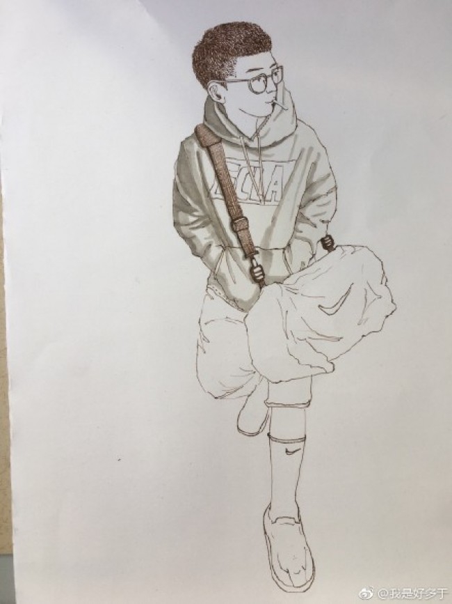 挎包时尚男青年插画图片 马克笔潮男人物插画手绘教程 带上色步骤_www.youyix.com