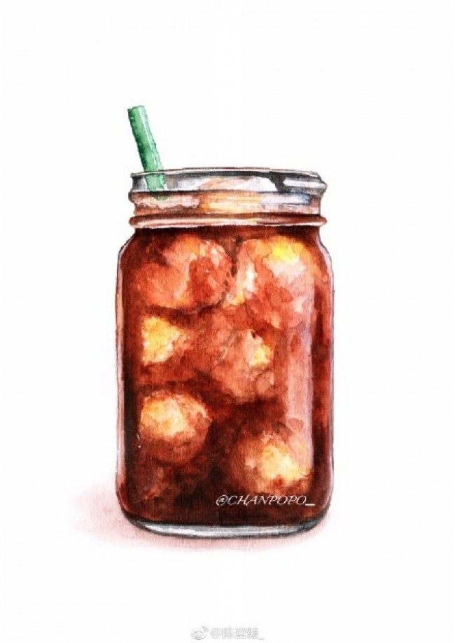 星巴克咖啡甜品水彩画图片 星巴克饮料水彩手绘 星巴克星冰乐蛋糕画法_www.youyix.com
