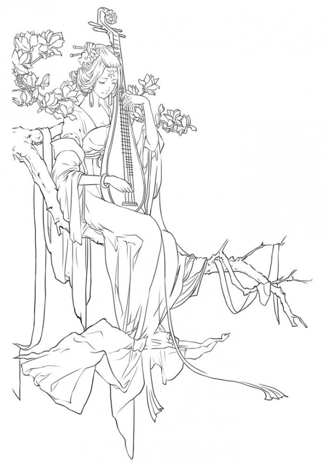 160张古风手绘线稿图片古风动漫插画线稿图片素材古风白描图