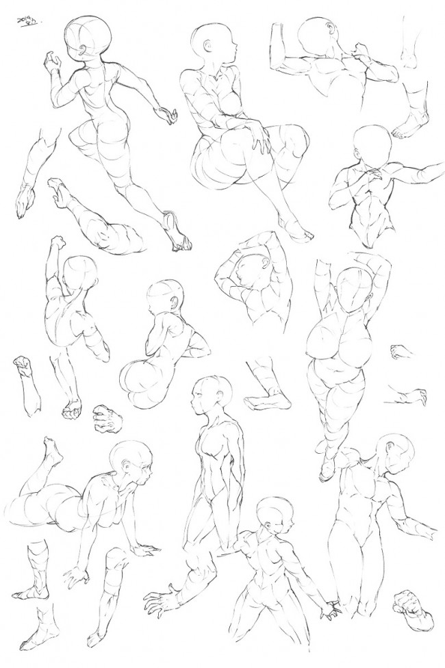 常见动漫插画人物的骨骼与动态素材线稿分析图参考图_www.youyix.com