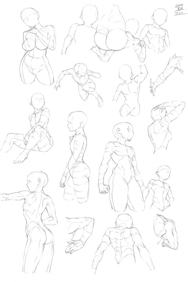 常见动漫插画人物的骨骼与动态素材线稿分析图参考图_www.youyix.com