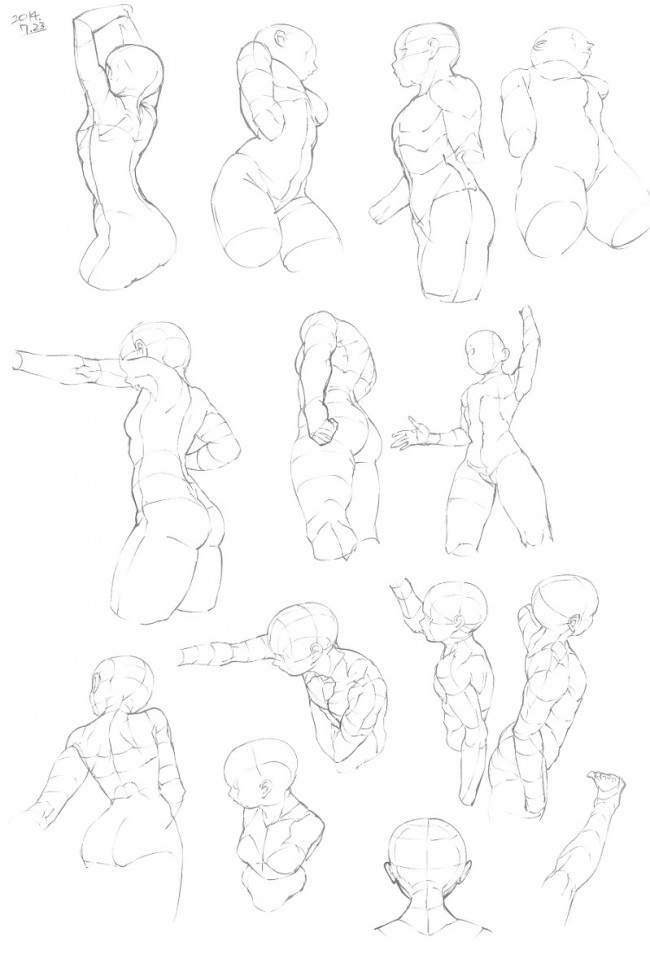常见动漫插画人物的骨骼与动态素材线稿分析图参考图_www.youyix.com