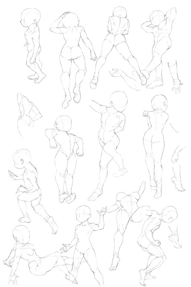 常见动漫插画人物的骨骼与动态素材线稿分析图参考图_www.youyix.com