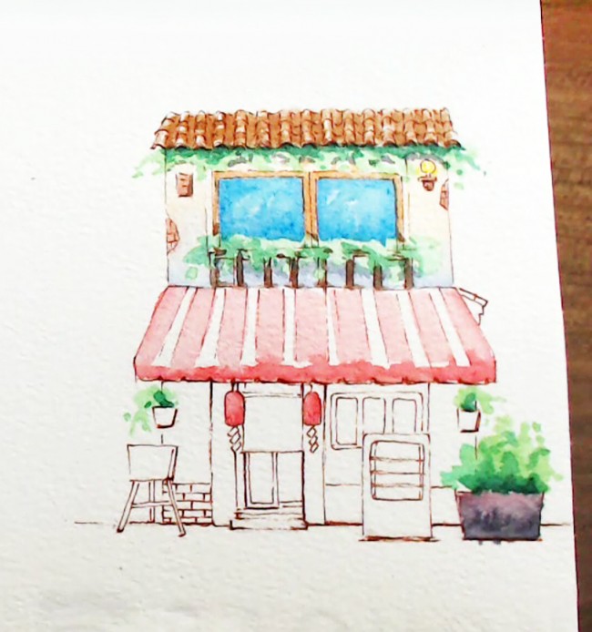 【小房子水彩小插画】简单可爱的水彩插画小房子手绘教程_www.youyix.com