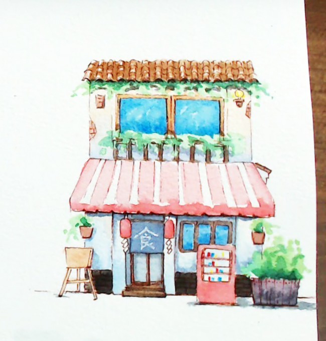 【小房子水彩小插画】简单可爱的水彩插画小房子手绘教程_www.youyix.com