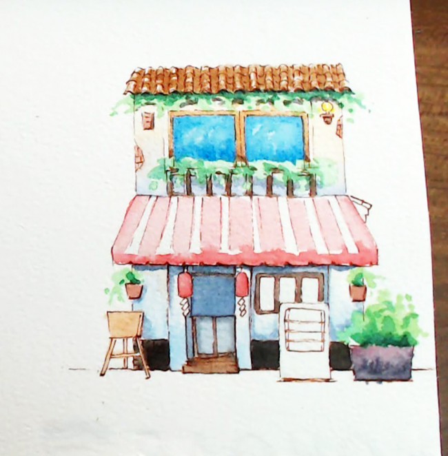 【小房子水彩小插画】简单可爱的水彩插画小房子手绘教程_www.youyix.com