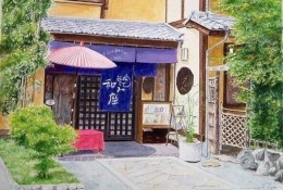 描绘日本小镇街头建筑风景的水彩画 日本插画师Hiroki