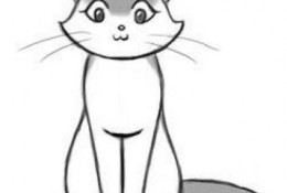 正面坐着的猫卡通画怎么画？可爱形象的小猫咪正面手绘简笔画