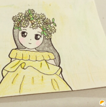 带着漂亮花圈的可爱小女孩的手绘画画法   漂亮的小女孩的步骤教程