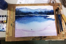 简单的水彩风景山水画怎么画 写意泼墨山水意境雪景水彩画绘画教程
