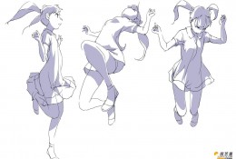 小清新美女的不同跳跃性动作细节插画素材  角度不同的跳跃动作教程