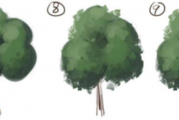 一棵绿油油的树插画教程 带线稿与上色的成品插画分解齐全素材