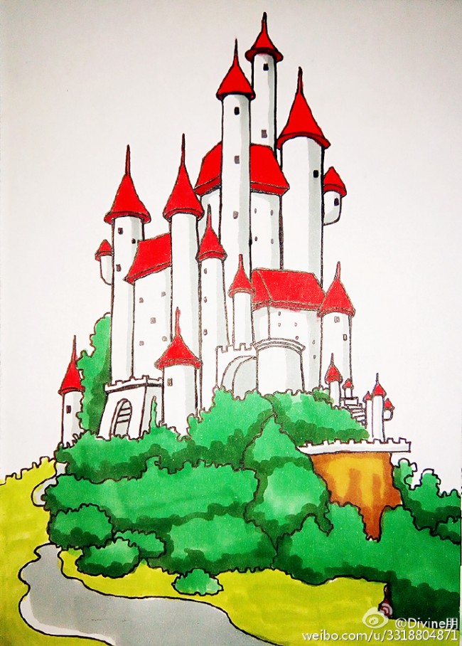 漂亮的城堡简笔画教程图片 城堡简笔画怎么画 城堡的画法 水彩城堡