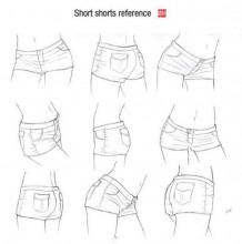 漫画女生齐B小短裤各角度展示图片 女生超短牛仔裤漫画怎么画的画法