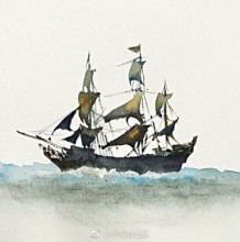大海里的帆船水彩画手绘教程图片 有意境的黑珍珠号海盗船水彩画怎么画 画法