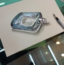 超逼真立体3D效果玻璃香水瓶彩铅画教程 玻璃香水瓶怎么画 彩铅画法