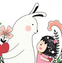 可爱又温馨的小女孩和兔子治愈系插画图片 画风有点童真是很有爱