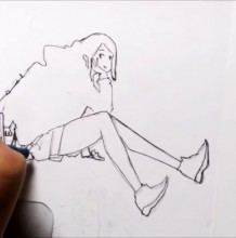 【视频】四款不同感觉的女生夸张姿势黑白动漫插画手绘图片