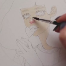 【视频】吃棒棒糖的女孩水彩画手绘视频教程 水彩淡彩女生教程图片