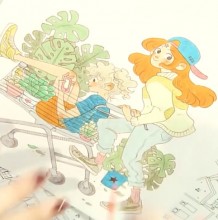 【视频】逛超市的闺蜜女生休闲生活插画手绘视频教程 马克笔上色步骤图片