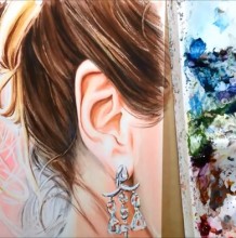 【视频】唯美好看的女生侧面水彩画手绘视频教程 丸子头侧面耳朵精细刻画