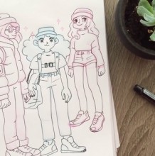 【视频】简单的背着包的3位女生动漫插画线稿手绘视频教程画法步骤