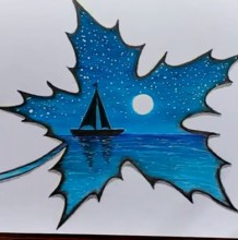 【视频】用彩铅画唯美好看的树叶形状插画 海洋小船海景风景插画视频教程