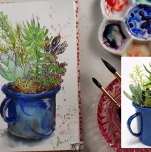 【好看的多肉小盆栽水彩画法】简单的植物盆栽水彩画怎么画